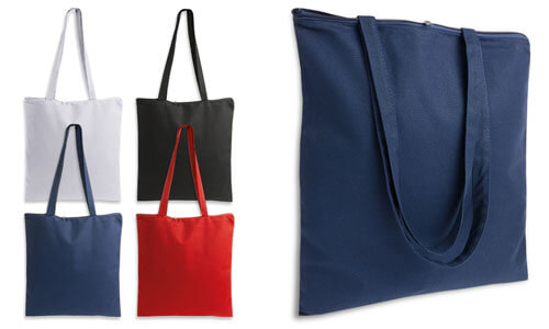 Shopper in cotone con zip di chiusira Shopper in cotone con zip di chiusira