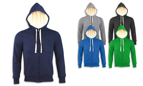 Felpa unisex modello con cappuccio ed interno in poliestere Sherpa