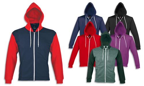 Felpa unisex modello Silver con cordino e zip a contrasto 