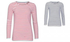 Maglia donna, cotone pettinato e righe intessute Maglia donna, cotone pettinato e righe intessute